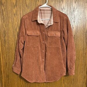 LOVE TREE Mauve Corduroy Plaid Fleece Lined Shacket